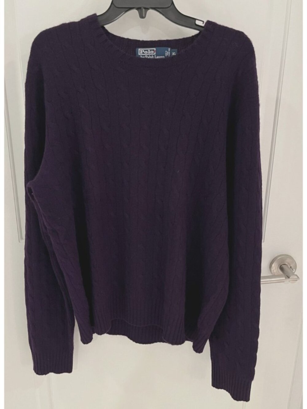 Polo Ralph Lauren 100% Cashmere Sweater Men XL Cable Knit Purple Pullover EUC